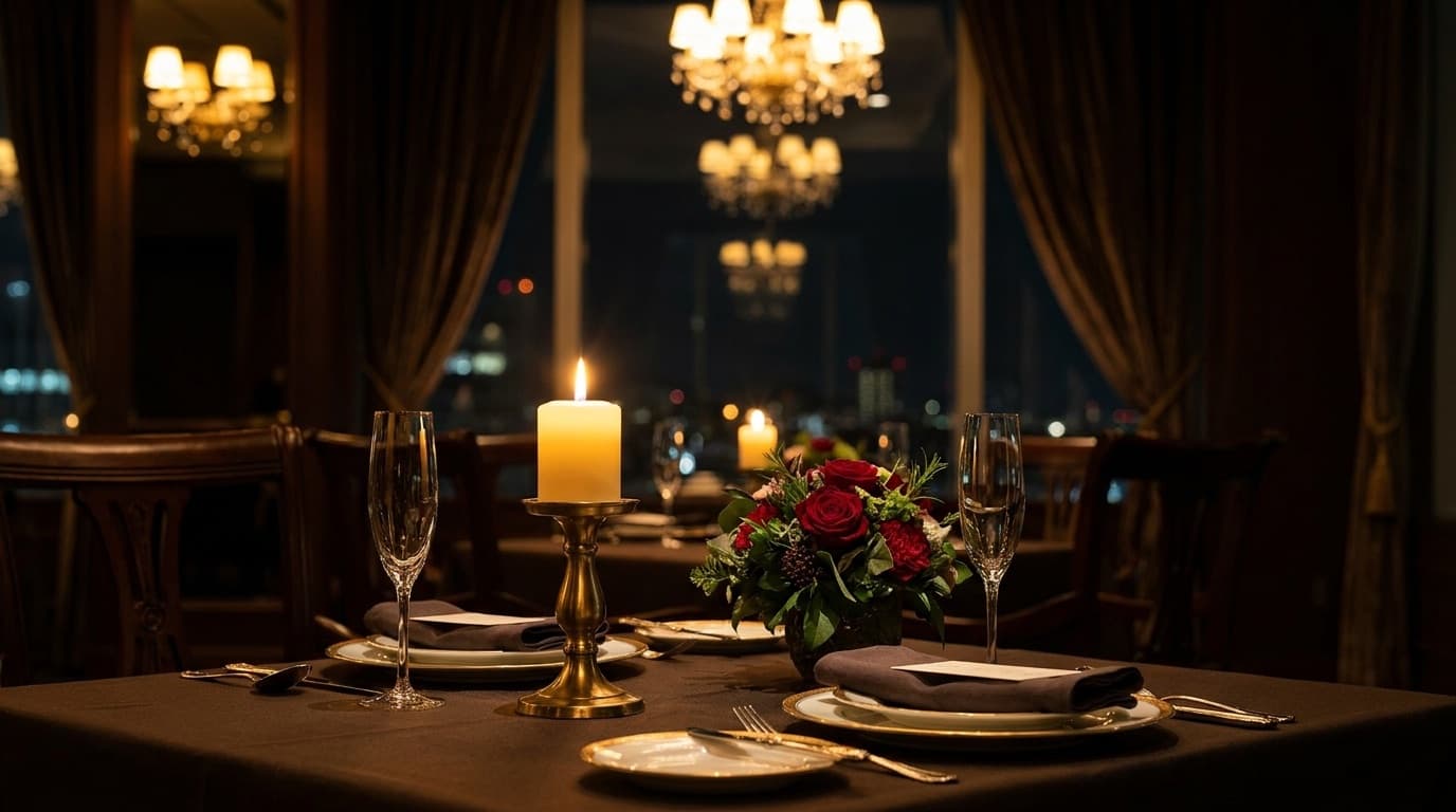 Stilvoll gedeckter Tisch für ein Dinner zu zweit